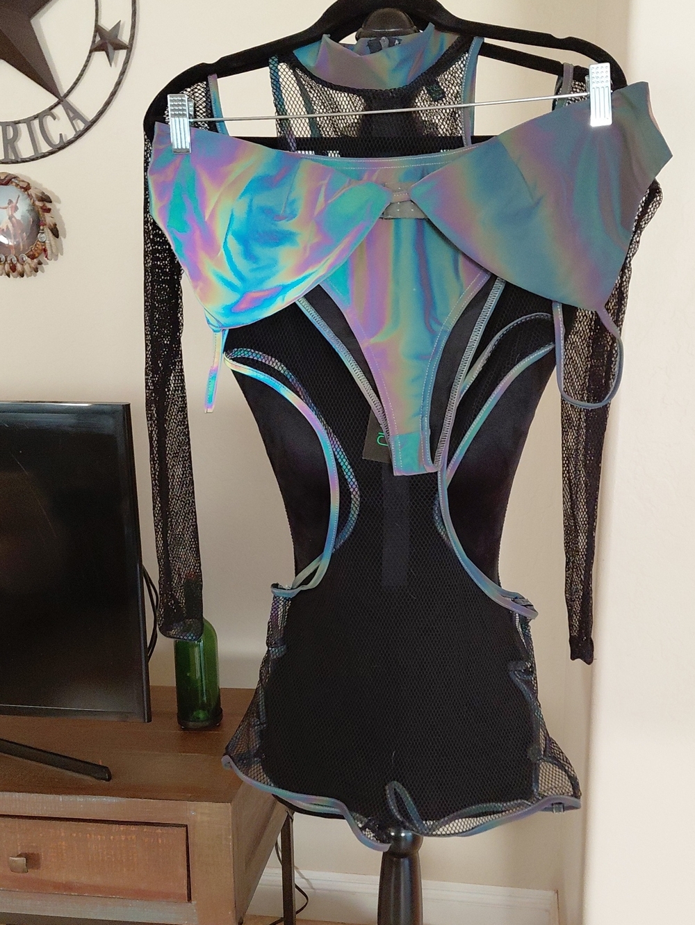 DOllskill CLUBEXX XXL LONGSLEEVE FISHNET TRIMMED IRRIDECENT/BIKINI GLOWS UNDER